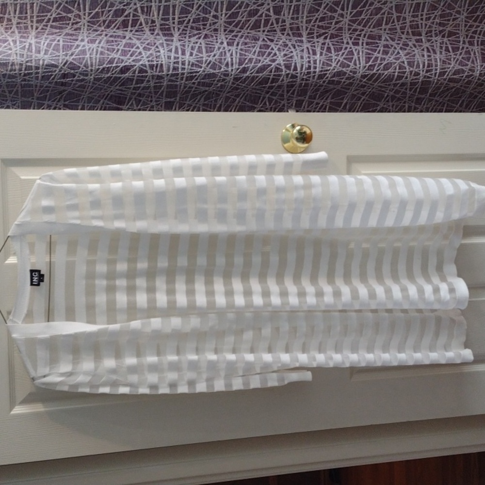 INC International Concepts Cream Striped Cardigan